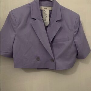 Bershka Women's Lavender Cropped Blazer